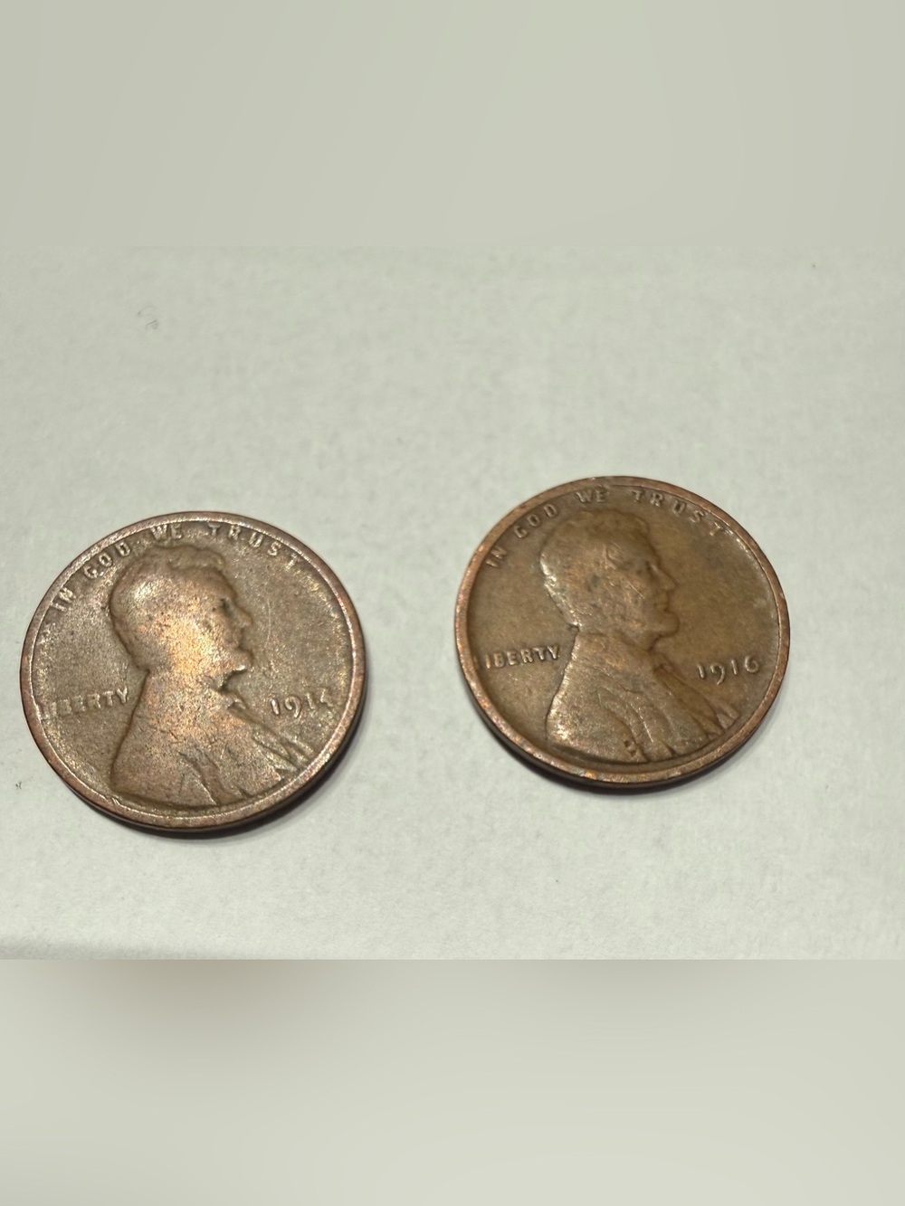 Lot of 2 Vintage Pennies 1914 and 1916 Wheat Penny One Cent